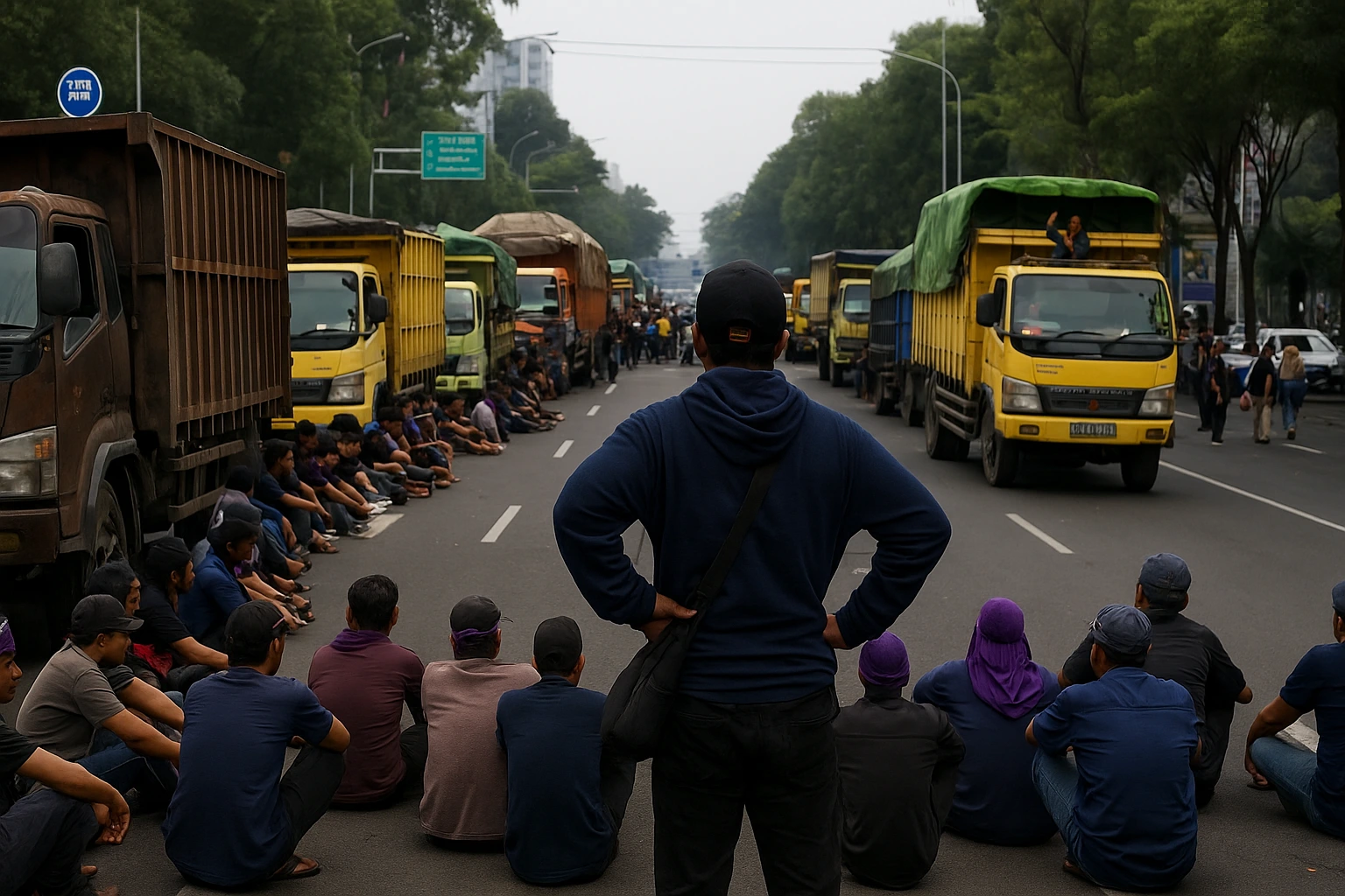Demo Sopir Truk Tolak ODOL: Blokade Jalan Ahmad Yani Surabaya Lumpuhkan Lalu Lintas