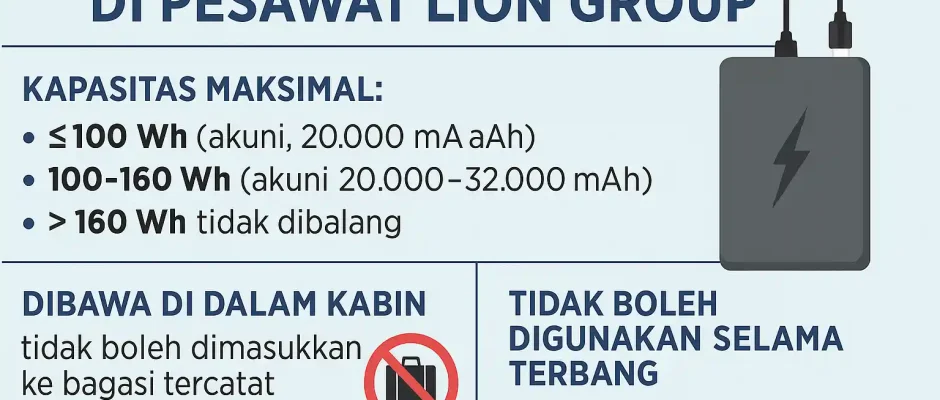 Aturan Power Bank di Pesawat Lion Group Terbaru 2025