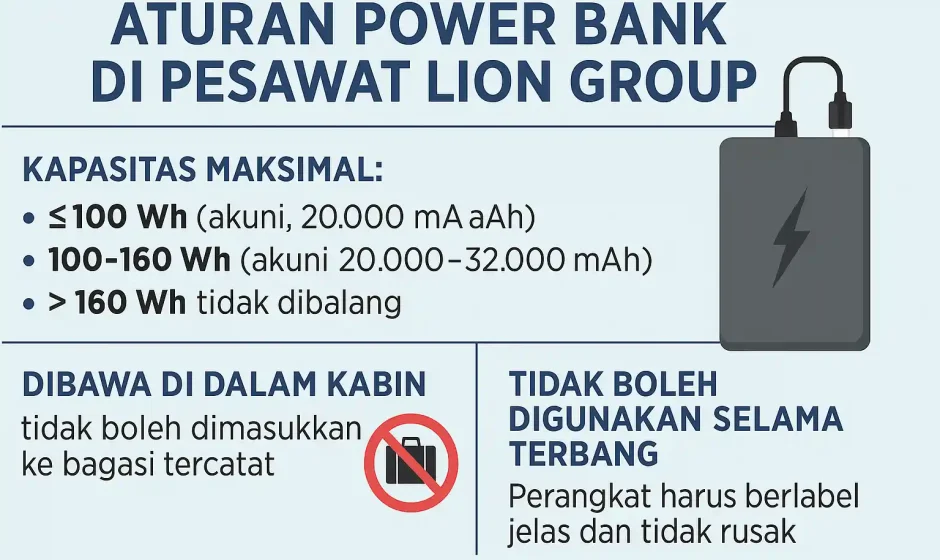 Aturan Power Bank di Pesawat Lion Group Terbaru 2025