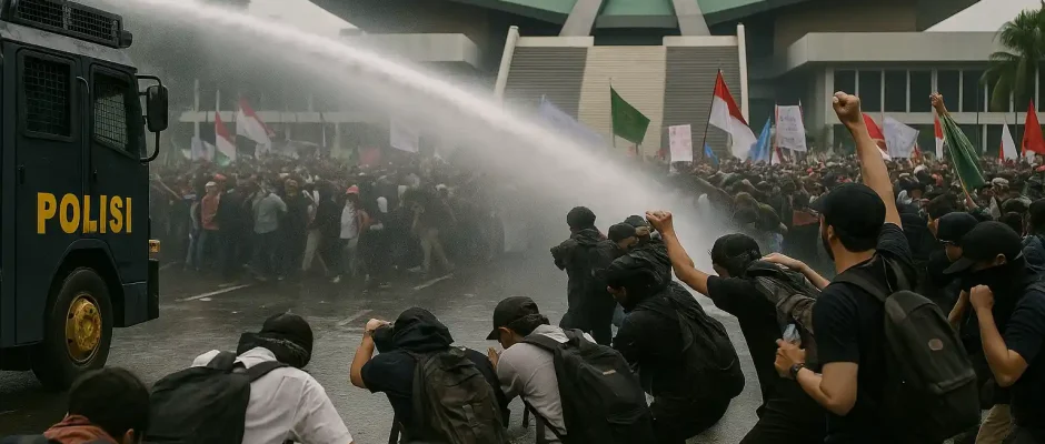 Demo depan DPR ricuh setelah polisi semprot water cannon