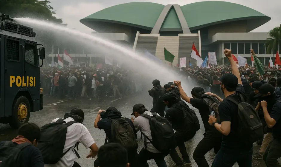 Demo depan DPR ricuh setelah polisi semprot water cannon