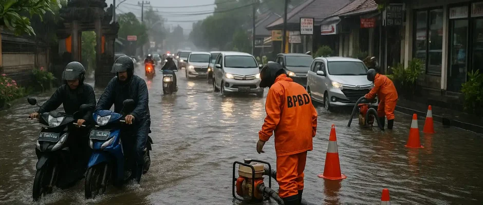 BPBD, banjir Denpasar hari ini genangi puluhan titik