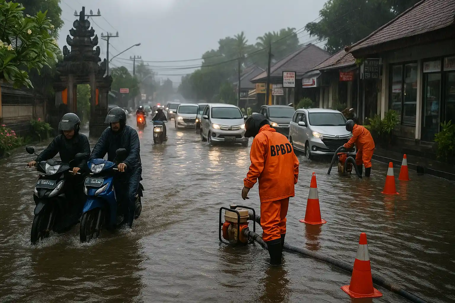 BPBD, banjir Denpasar hari ini genangi puluhan titik