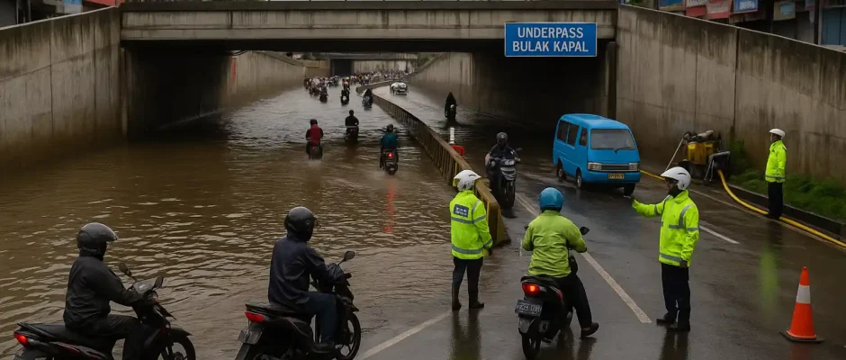Genangan parah, banjir Bulak Kapal Bekasi lumpuhkan arus