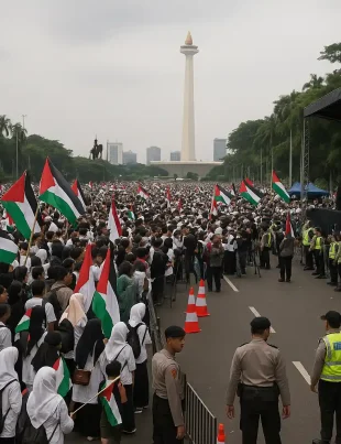 Aksi Bela Palestina di Patung Kuda Jakarta Kondusif