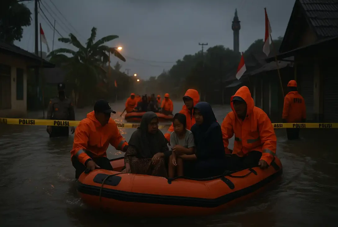 Evakuasi Banjir Lumajang Dengan Perahu Karet