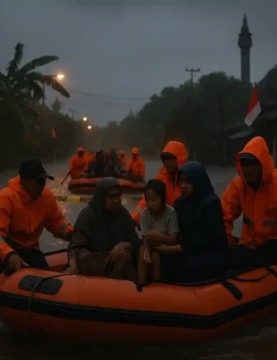 Evakuasi Banjir Lumajang Dengan Perahu Karet