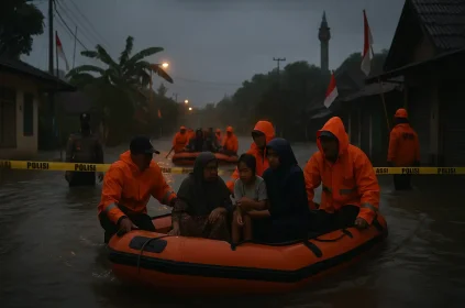 Evakuasi Banjir Lumajang Dengan Perahu Karet